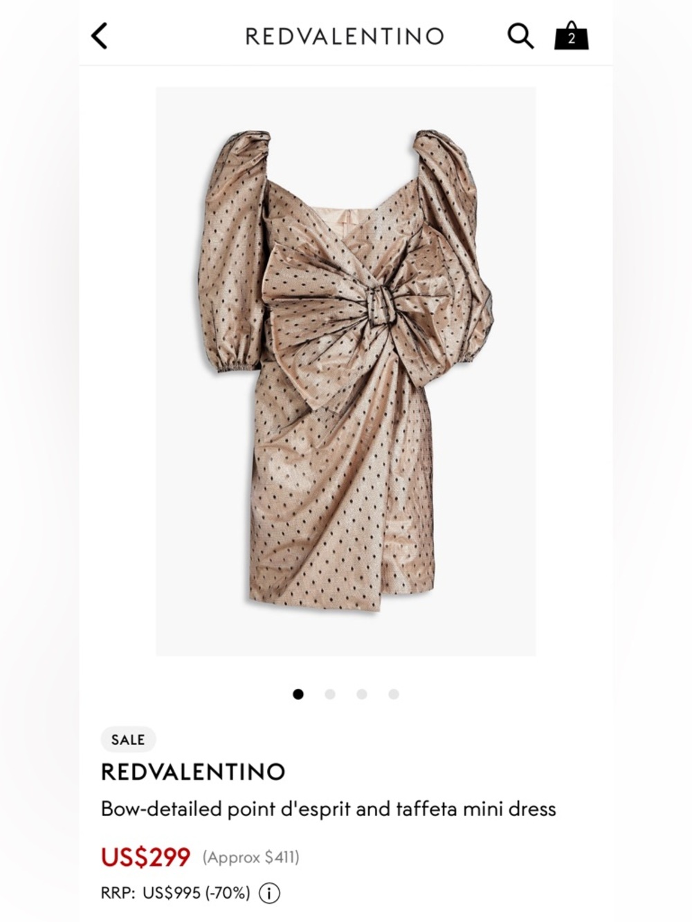 REDValentino Champagne Polka Dot Bow Mini Dress